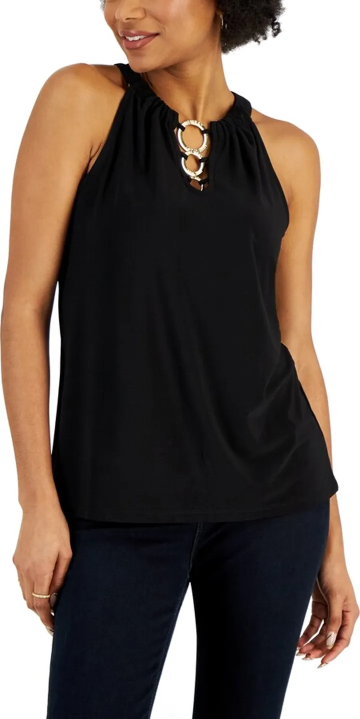 Nine West Women's Sleeveless Three-Ring Halter Top