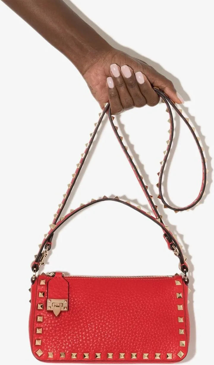 Red Rockstud Small Leather Shoulder Bag