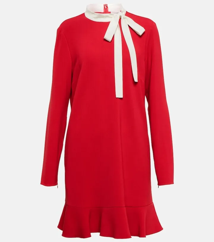 Tie-neck frisottine minidress