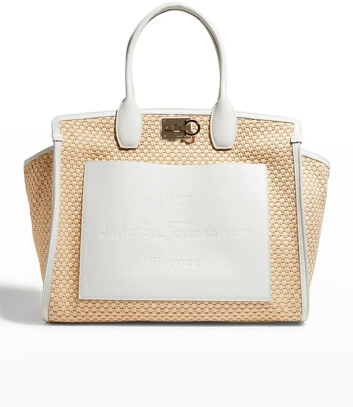 Studio Raffia & Leather Tote Bag