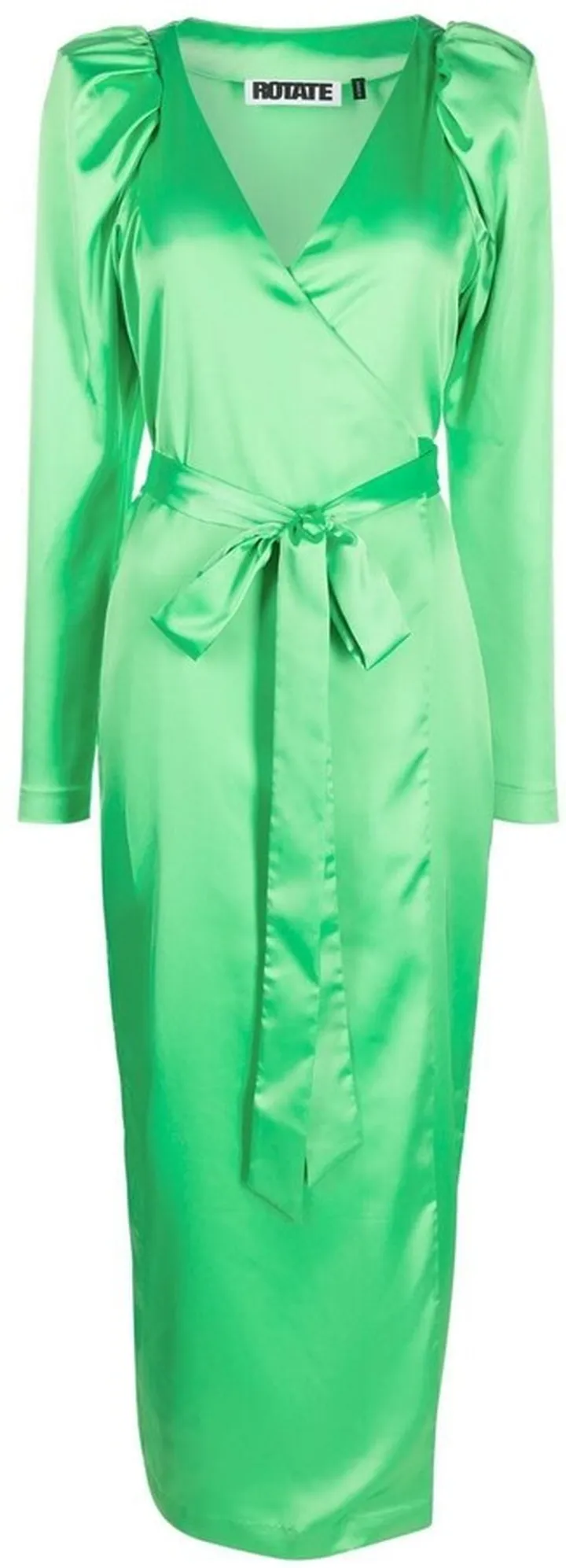 Long-Sleeve Satin Wrap Dress
