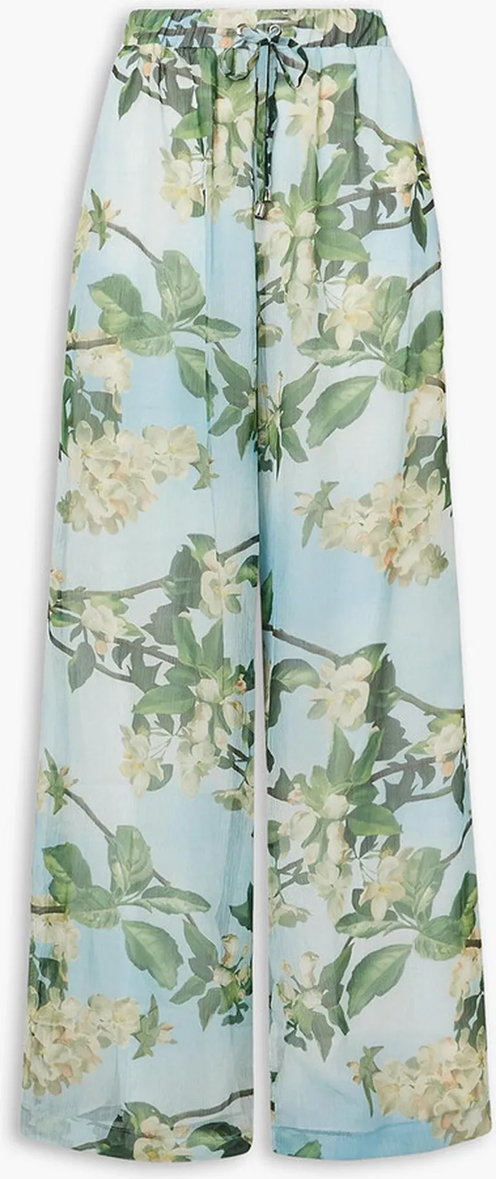 Floral-print crepon wide-leg pants