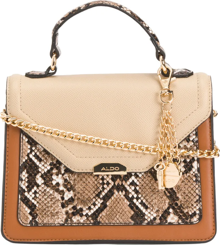 Snakeskin Color Block Flap Front Top Handle Crossbody