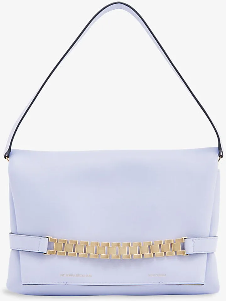 Black Chain-embellished Leather Pouch