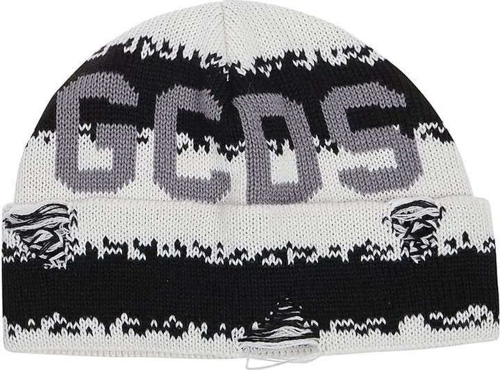 GCDS Distressed Logo Intarsia-Knit Beanie