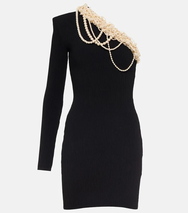 Embellished one-shoulder minidress