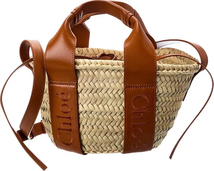 Chloé Sense Small Raffia & Leather Basket Tote