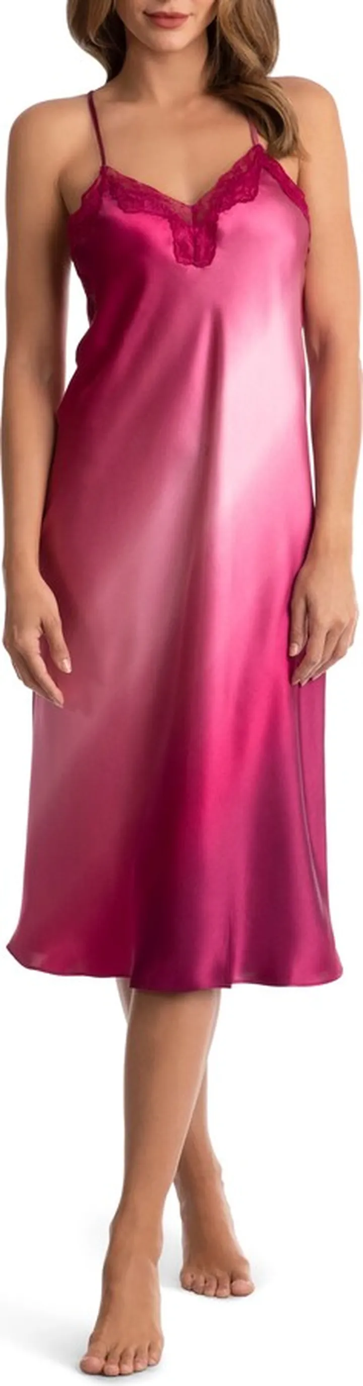 Zamira Lace Trim Satin Nightgown
