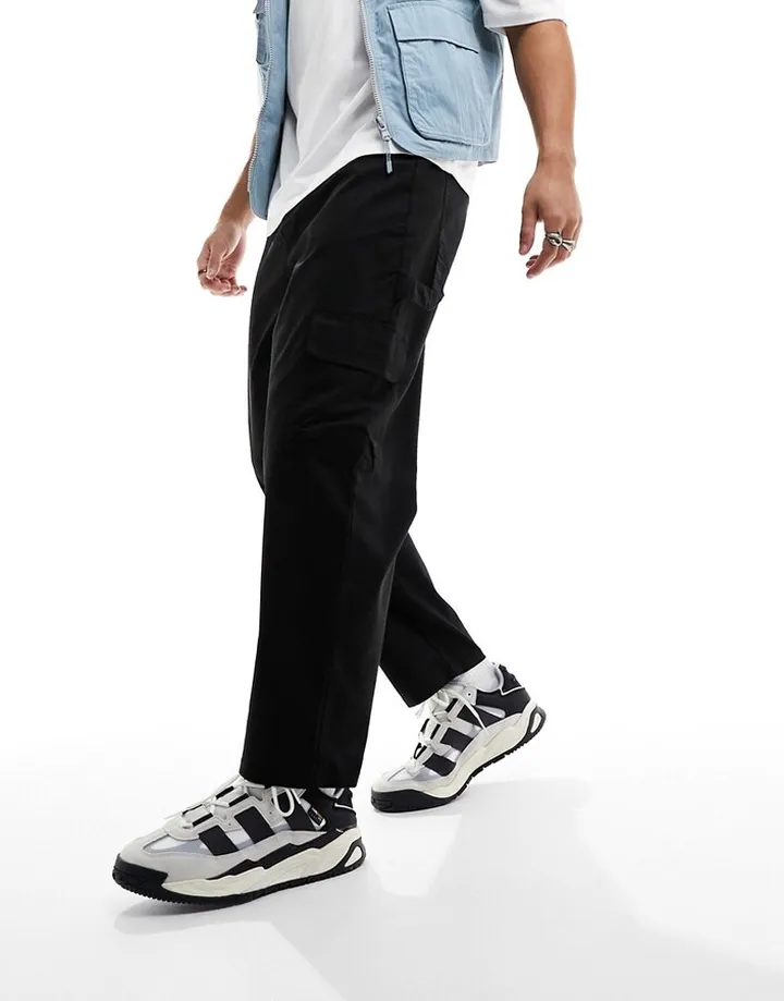 ASOS DESIGN wide leg cargo pants in black