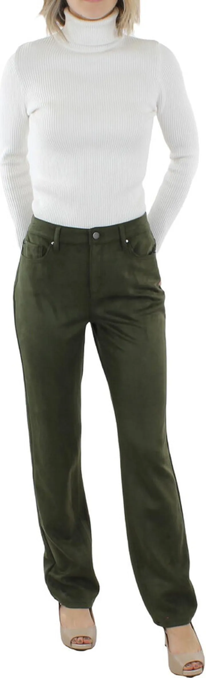 Womens Faux Suede High Rise Straight Leg Pants