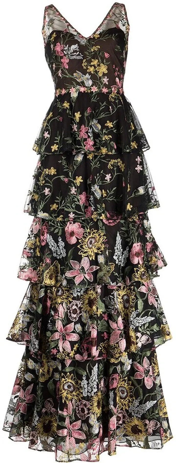 Floral-Embroidered Sleeveless Gown