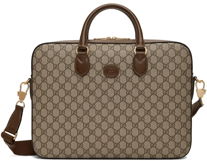 Gucci Beige & Brown GG Supreme Business Briefcase