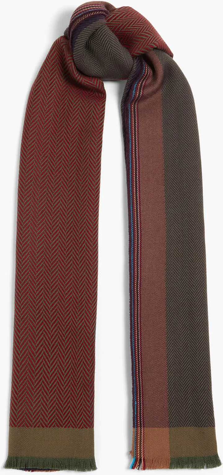 Herringbone jacquard-knit wool scarf