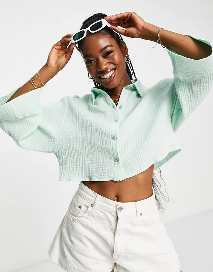 ASOS DESIGN natural crinkle shirt in mint