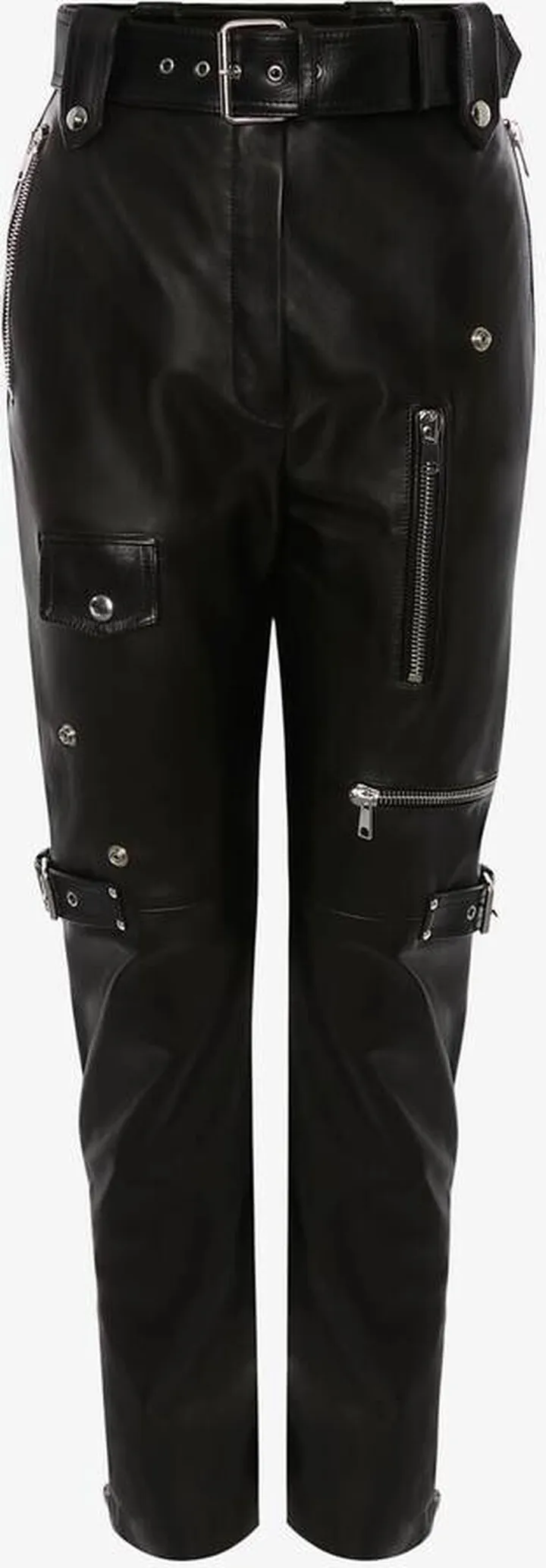 Women's Leather Biker Trousers In Black
