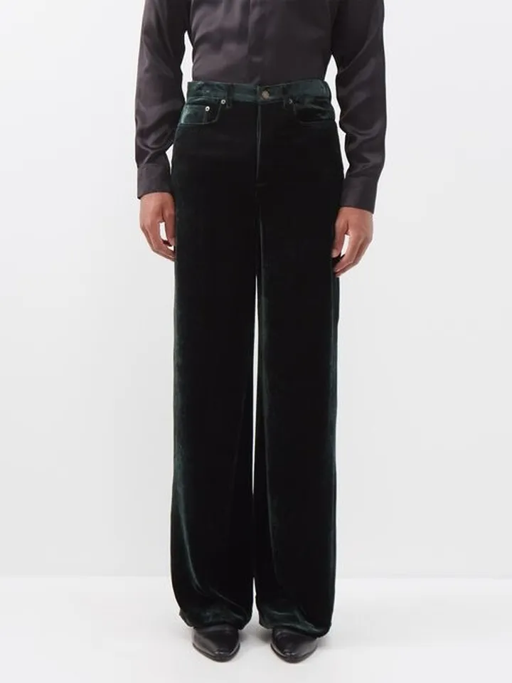 Tailored Velvet Wide-leg Trousers
