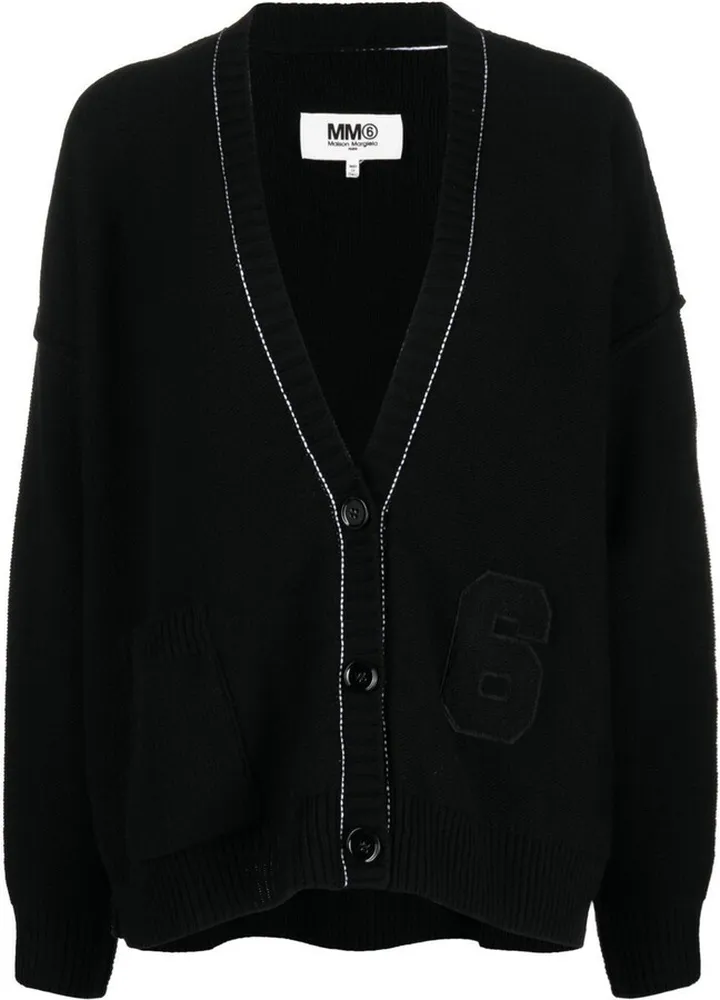 Black Number Patch V-Neck Cardigan