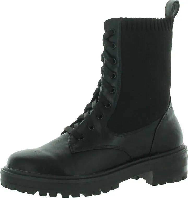 Akie Womens Knit Leather Combat & Lace-up Boots