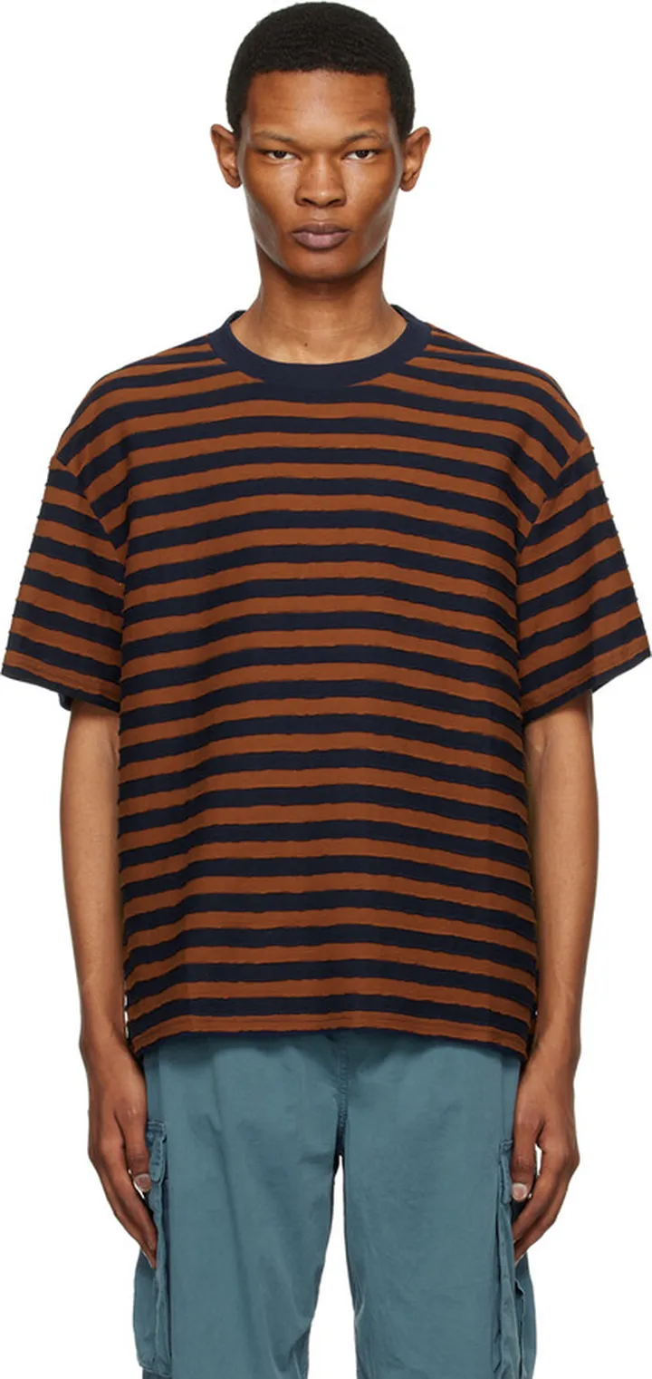 Brain Dead Navy & Brown Denny Blaine Striped T-Shirt