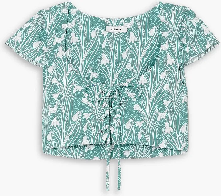Arielle cropped printed stretch-crepe top