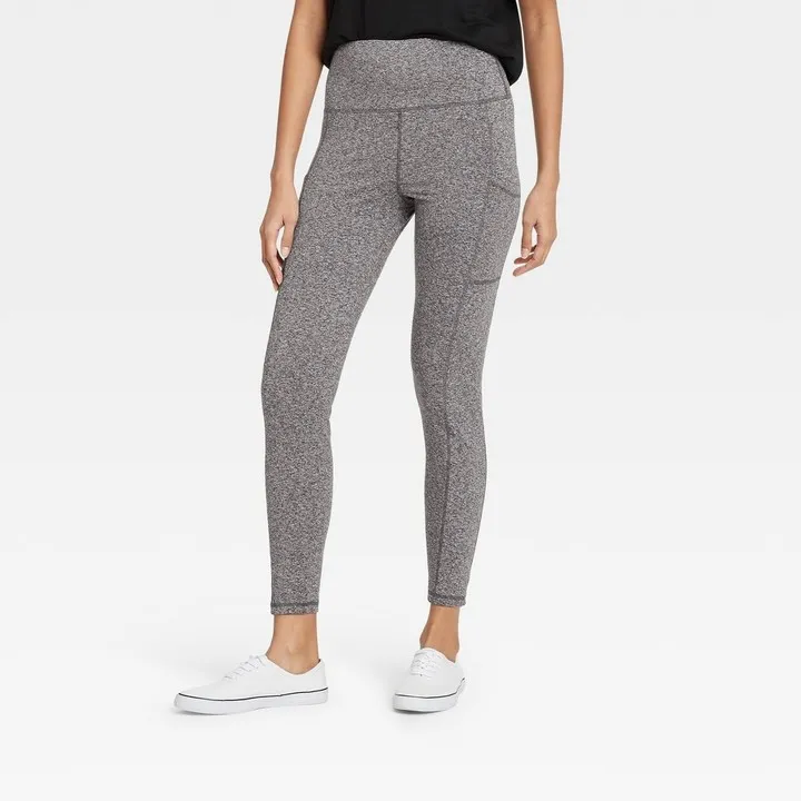 Women's High Waisted Stash Pocket Leggings - A New Day™ Gray L