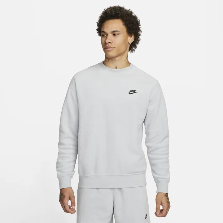 Nike Men's Club Terry Crew in Grey