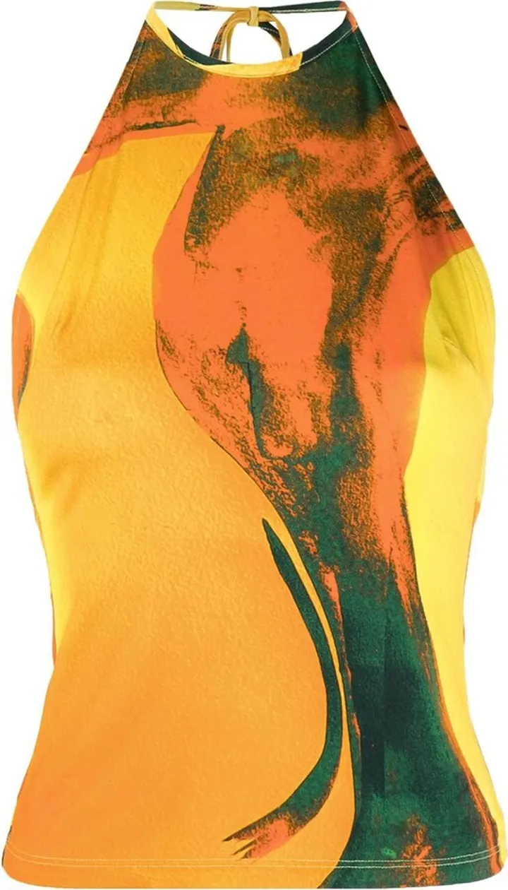 Orange Printed Halterneck Top
