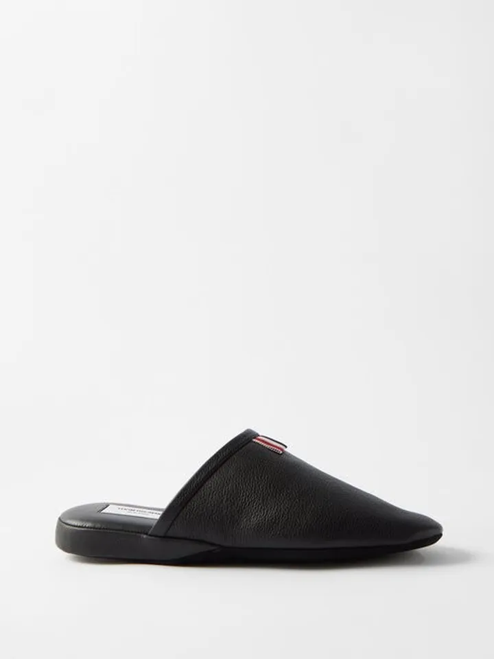 Pebbled-leather Slippers