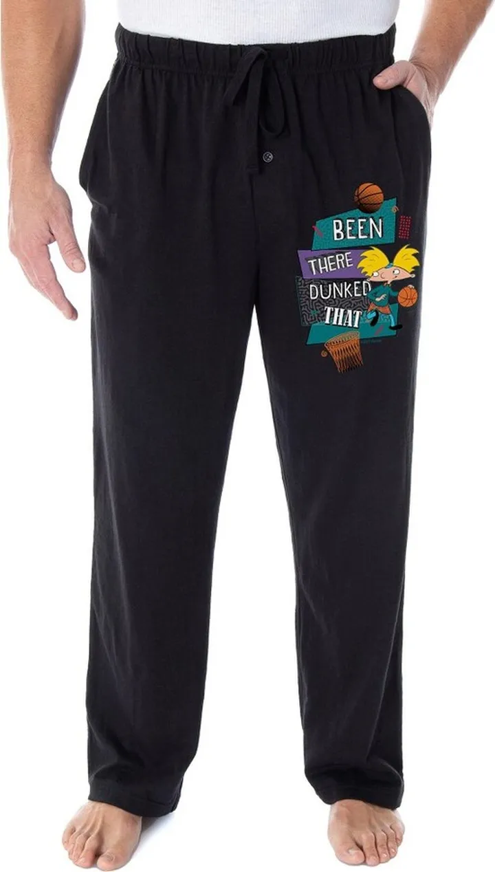 Nickelodeon Mens' Hey Arnold! Been There Dunked That Sleep Pajama Pants (M) Black