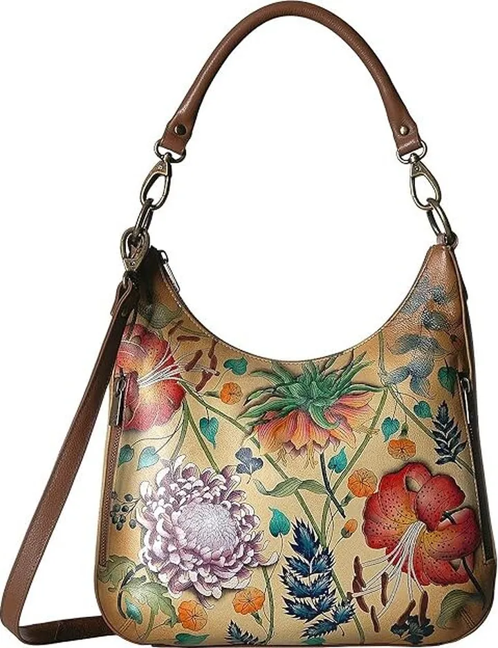 Anuschka Convertible Slim Hobo with Crossbody Strap 662 (Caribbean Garden) Handbags