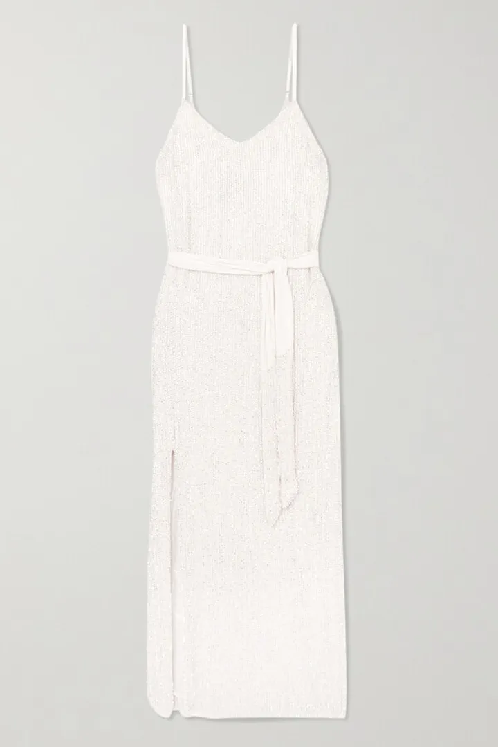 Retrofête - Rebecca Velvet-trimmed Sequined Chiffon Dress - White