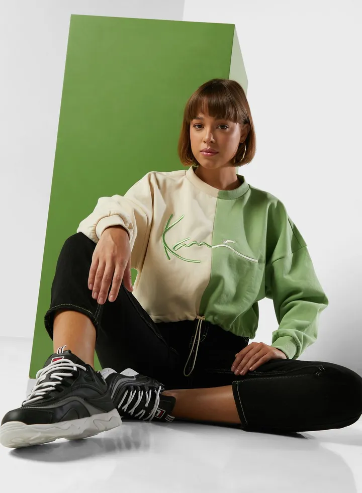 Signature Cropped Colour Block Sweatshirt