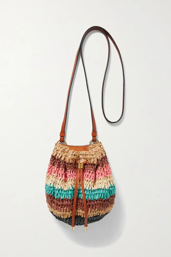 Ulla Johnson - Paloma Leather-trimmed Striped Raffia Shoulder Bag - Brown