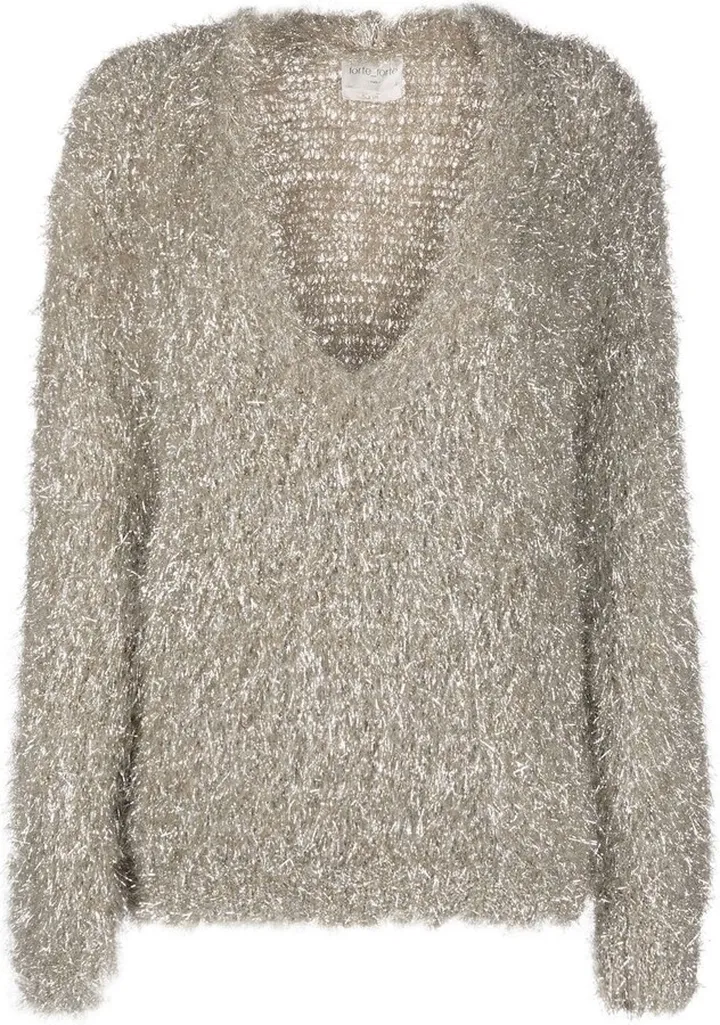 metallic brushed V-neck jumper