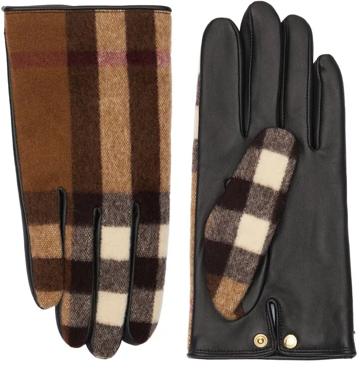 Victoria Check wool & leather gloves