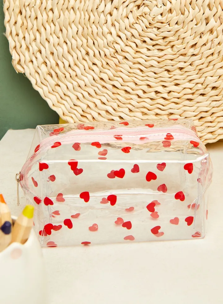 Heart Printed Pencil Case