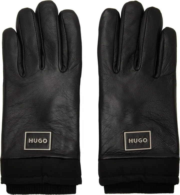 Hugo Black Leather Gloves