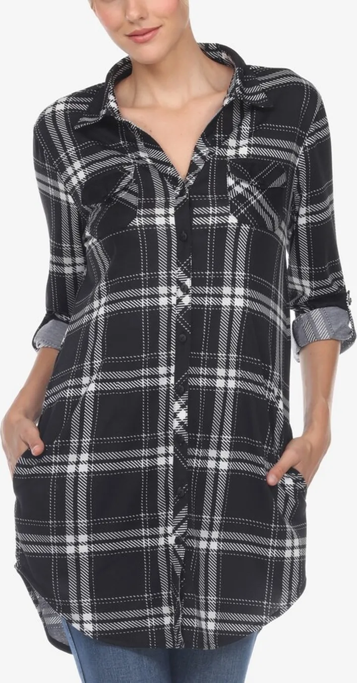 White Mark Women's Plaid Tunic Top Shirt
