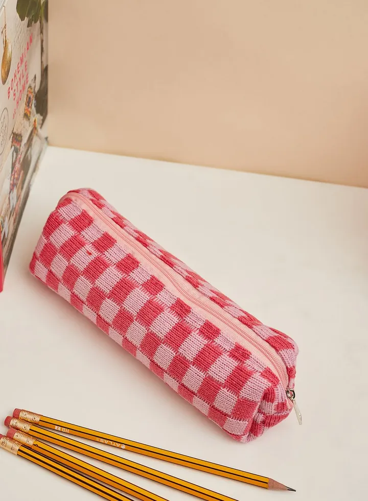 Pink Check Pencil Case