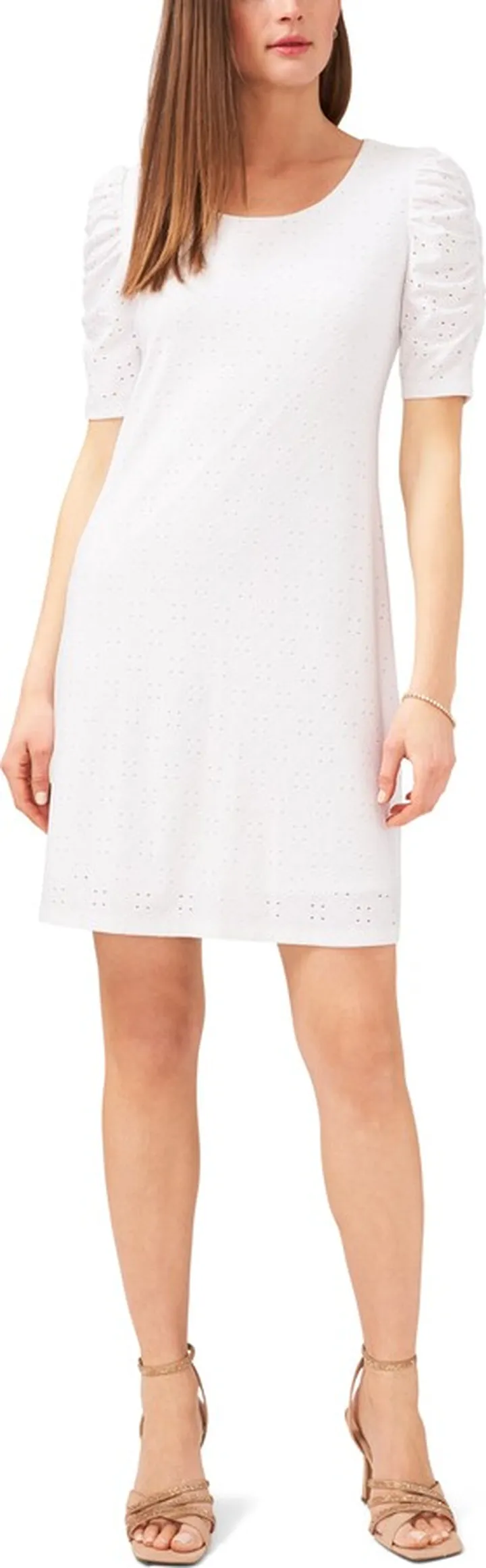 Eyelet Puff Sleeve Shift Dress
