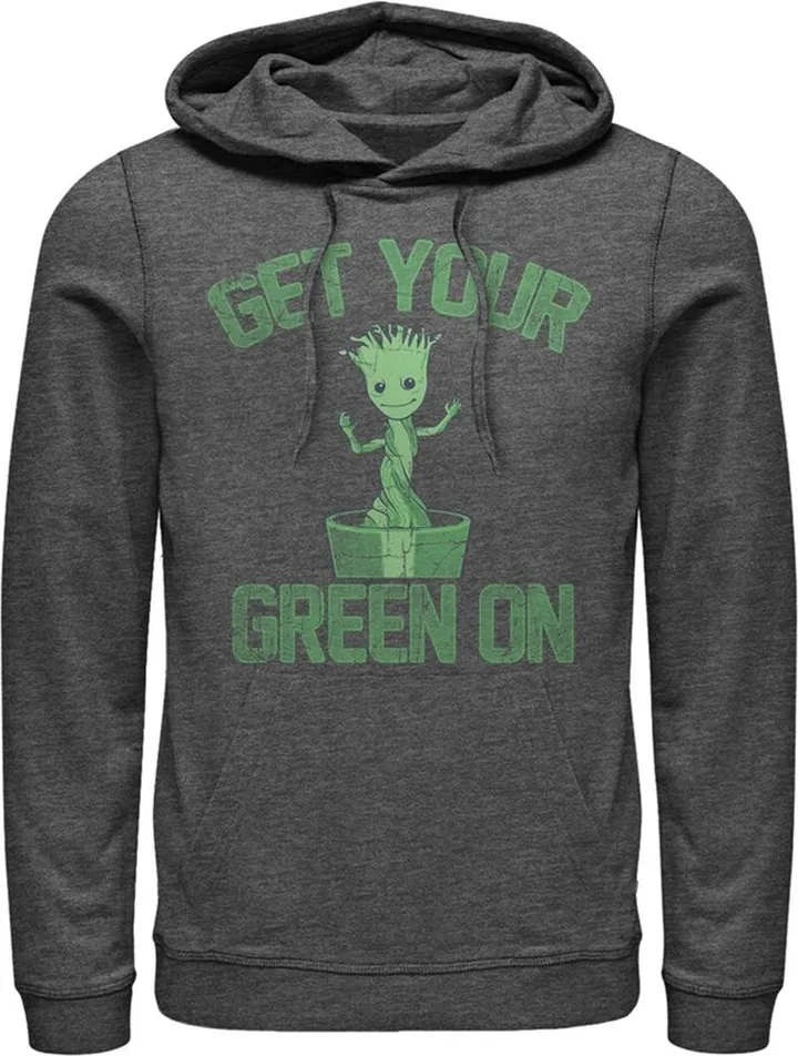 Men's Marvel St. Patrick's Day Get Your Groot On Pull Over Hoodie - Charcoal Heather - Large