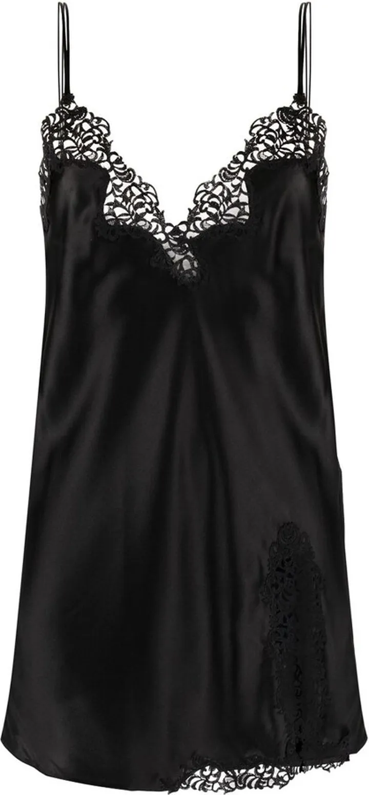 Black Petite Macramé Silk Slip Dress