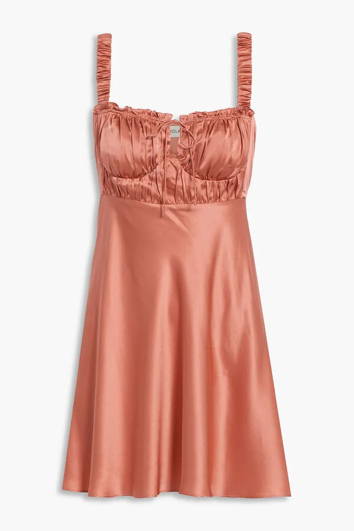 Simie gathered silk-satin crepe mini dress