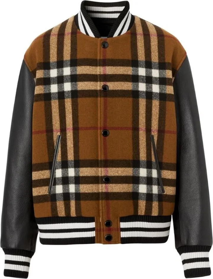 Burberry Leather Check Bomber Jacket