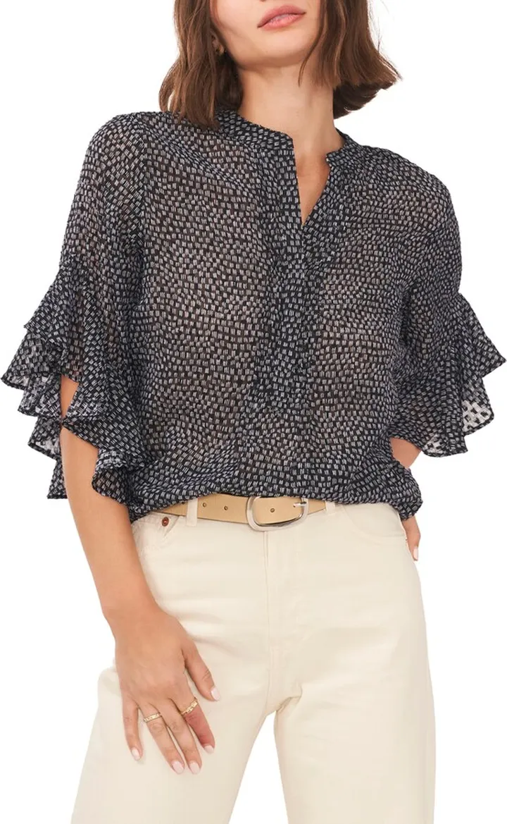 Ruffle Sleeve Tunic Blouse