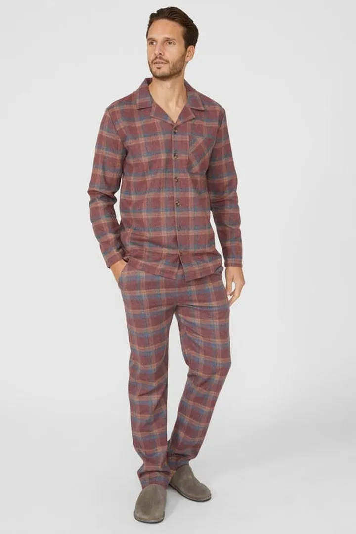 Debenhams Mens Shadow Checked Brushed Woven Long Pyjama Set - Red