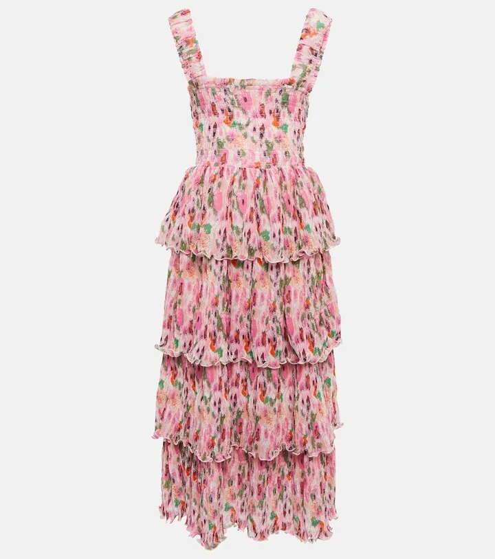 Floral tiered georgette midi dress