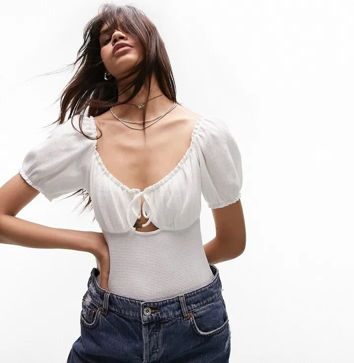 Topshop milkmaid bodysuit in white