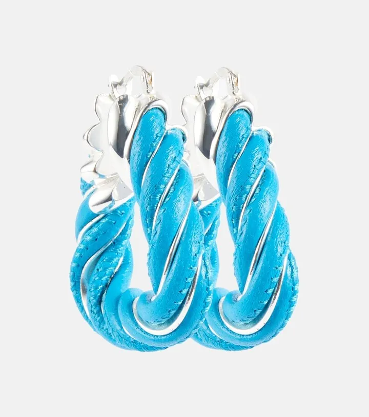 Twist triangle leather-trimmed earrings