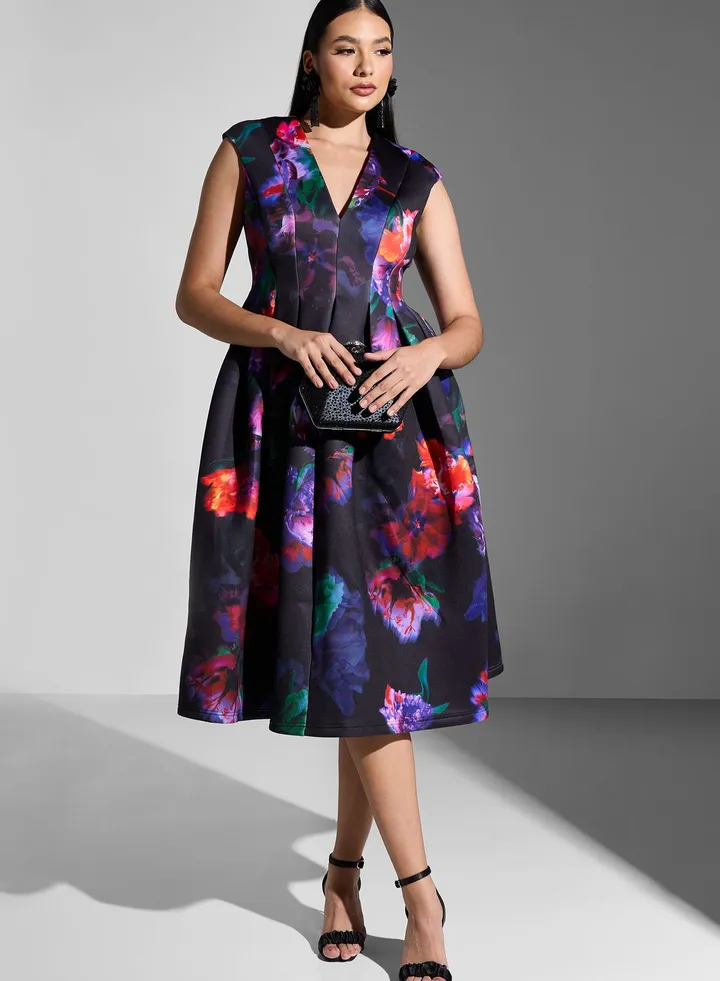 Floral Print Pleated Dress
